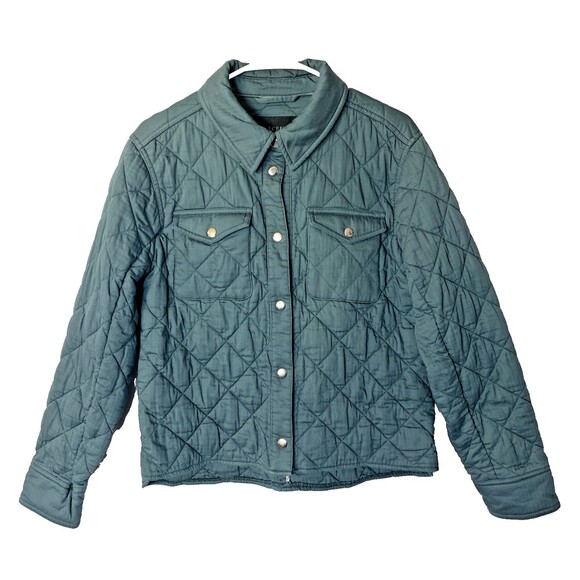 J. Crew Women's M Quilted Shirt Jacket Green Primaloft 100% Cotton Snap Buttons - Picture 1 of 8